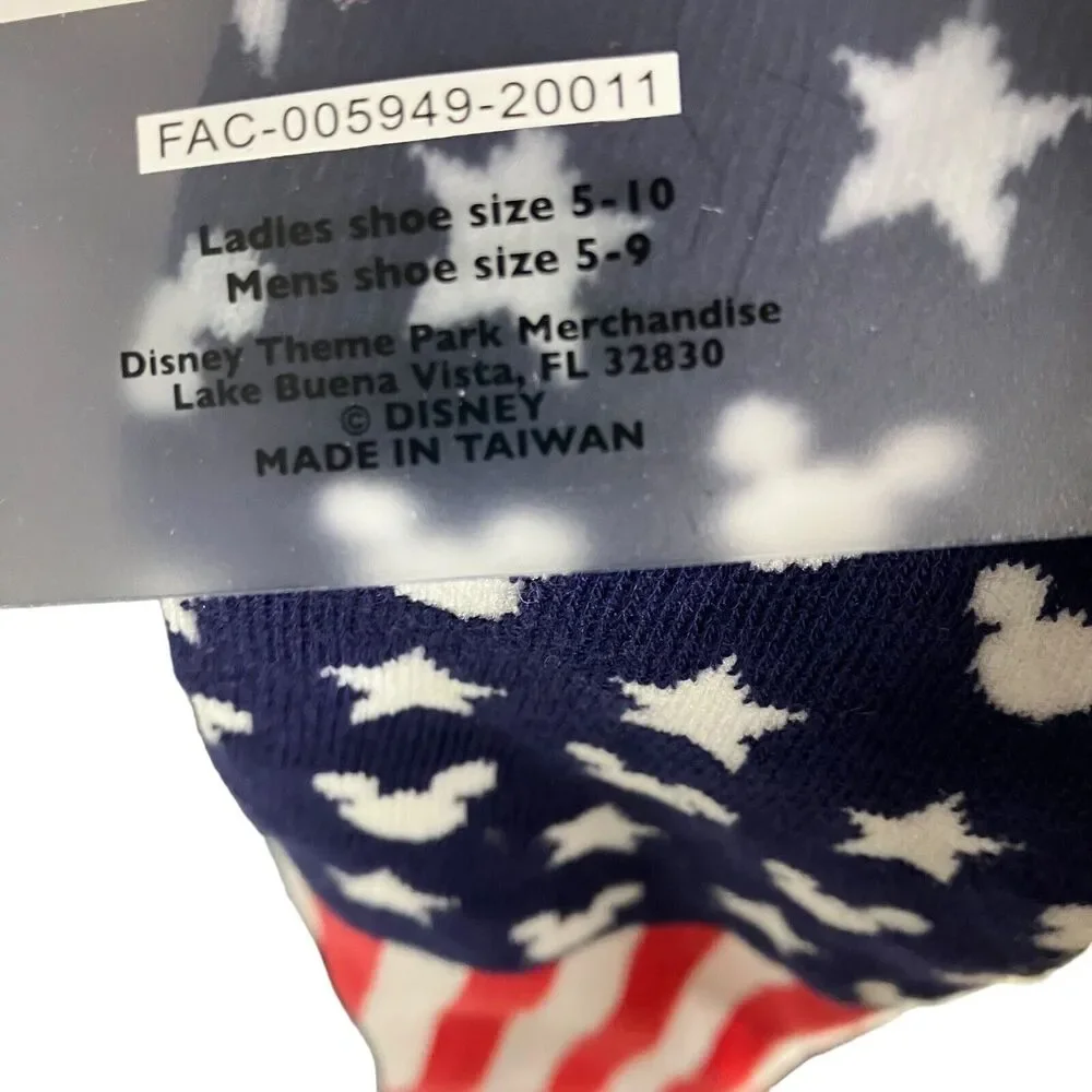 DISNEY PARKS MICKEY MOUSE ICON Love the USA Stars Stripes Adult Socks‎ Red Blue